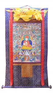 Assorted Dharma Wangchuk thanka with brocade