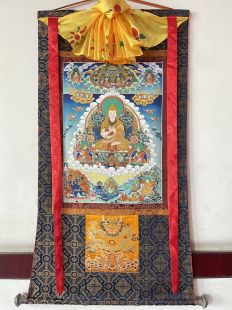 Assorted Tsong-kha-pa thanka with brocade