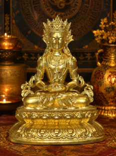 Precision-carved brass Amitayus Buddha statue