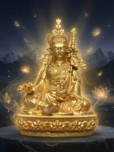 Precision-carved brass Guru Rinpoche Buddha statue