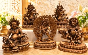Finely Carved Red Copper Five Zambala Statues(5pcs a Set)